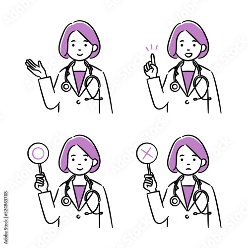 Simple illustration set of a young female doctor