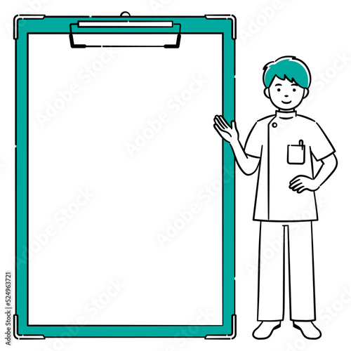 Simple illustration set of clipboard and young male medical worker