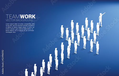 Group of businessman standing and point ahead from team shape arrow. business concept for company mission and teamwork.