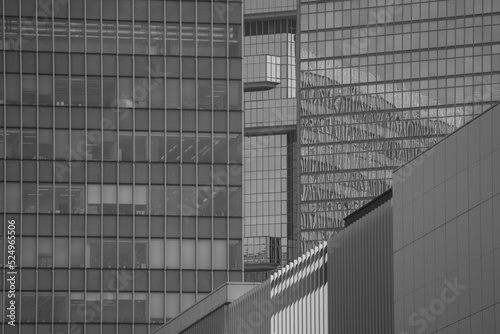 Hong Kong Commercial Building Close Up; black and white color