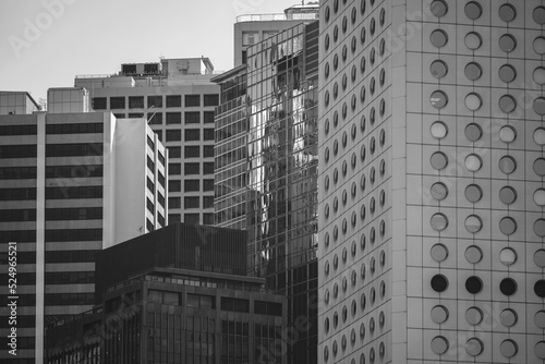 Hong Kong Commercial Building Close Up  black and white color