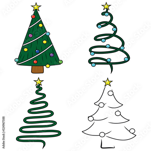vector illustration of a set of Christmas trees on a white background