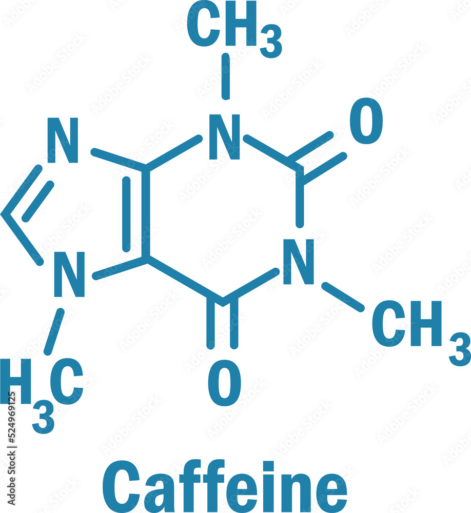 Caffeine skeletal formula molecular structure in chemistry. Caffeine skeletal formula molecular structure in chemistry.