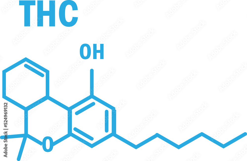 THC skeletal formula molecular structure in chemistry, found in Cannabis, marijuana alternative medicine.