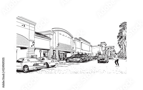 Building view with landmark of North Port is the 
city in Florida. Hand Drawn sketch illustration in vector.