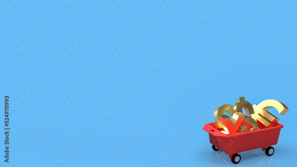 The gold money symbol on trolley cart for business concept 3d rendering