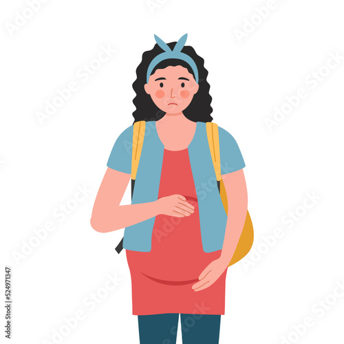 Pregnant teenager student girl in flat design on white background.