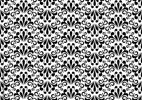 Flower geometric pattern. Seamless vector background. White and black ornament