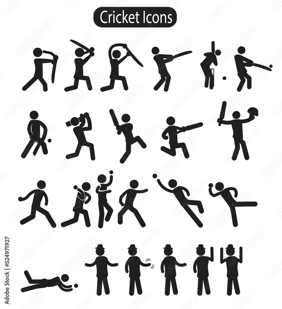 A Set of Cricket Pictogram Icons 