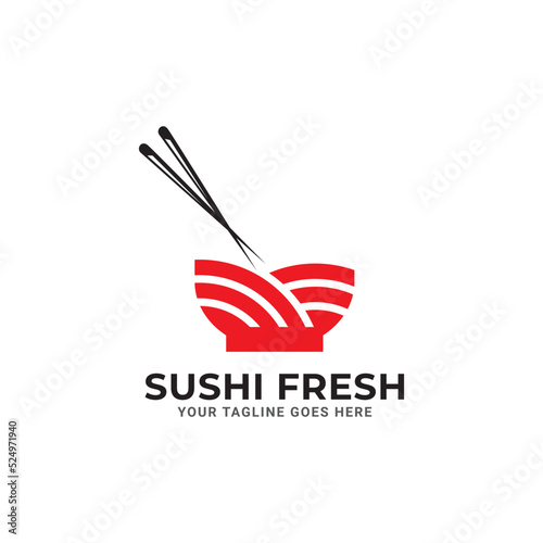 Sushi Logo Design With Fish. Isolated In White Background. Modern Design. Flat Logo. Sushi Logo. Sushi. Vector Illustration
