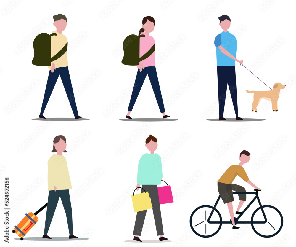 People. Walking outdoor people illustration icon sets. Vector illustration 