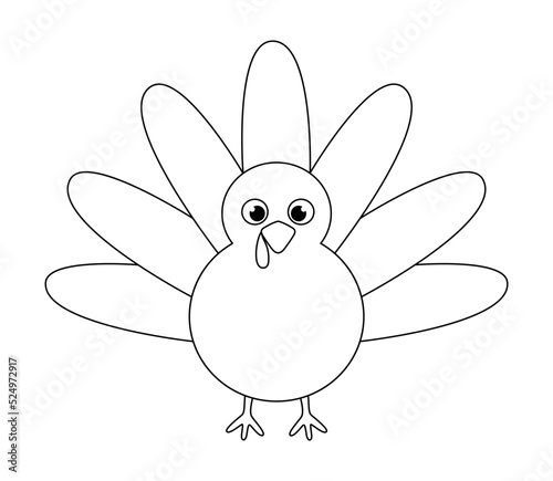 Vector illustration of thanksgiving turkey isolated on white background. Simple outline turkey for kids, coloring book