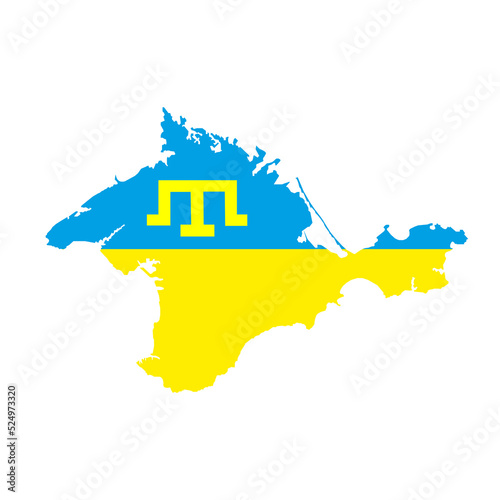 Map of Crimea in yellow-blue colors. Ukrainian Crimea with the flag of the Crimean Tatars. Island in the south of Ukraine, vector.