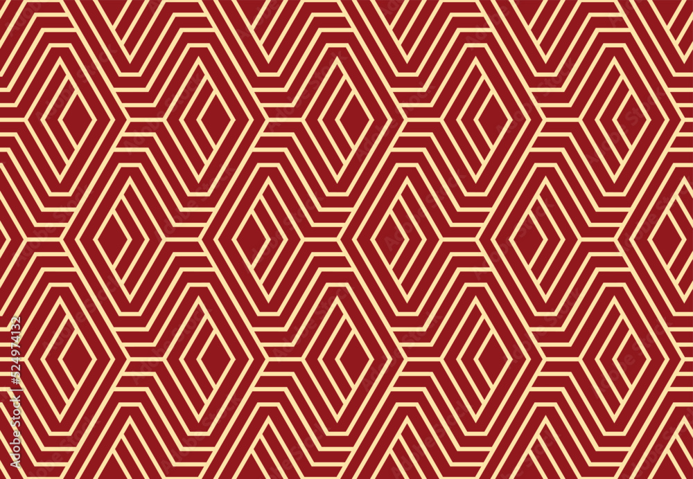Abstract geometric pattern with stripes, lines. Seamless vector background. Gold and red ornament. Simple lattice graphic design
