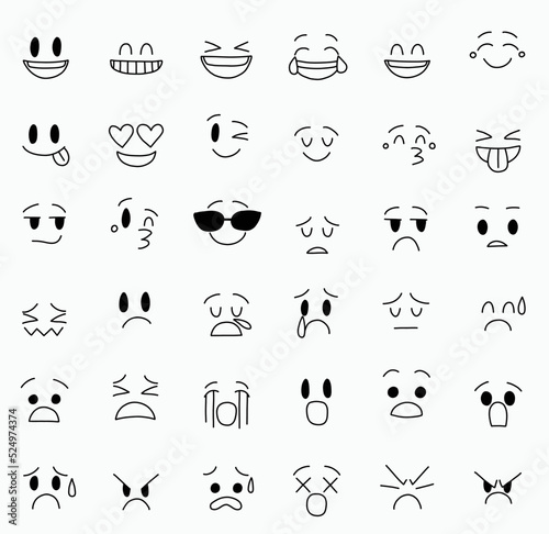 Collection of freehand drawing of emoticons.