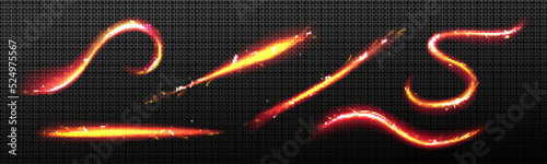 Fotografija Abstract fire lines with sparks, bright glow lines isolated on transparent background