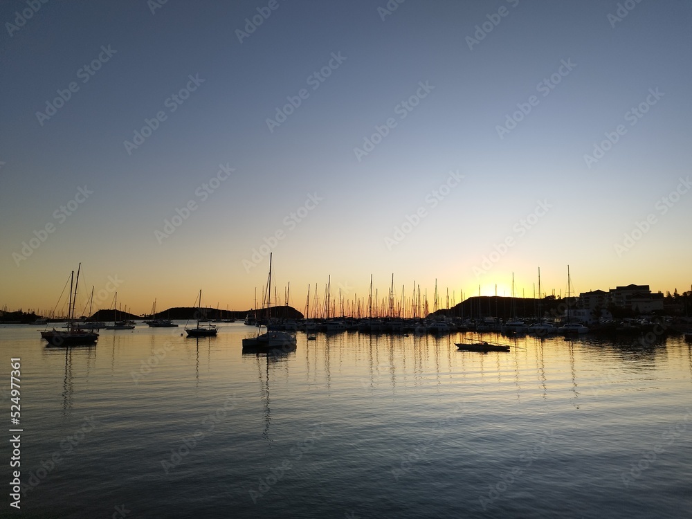 Sunset in a harbor in Nouméa 
