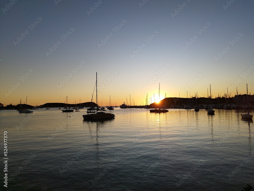 Sunset in a harbour in Nouméa