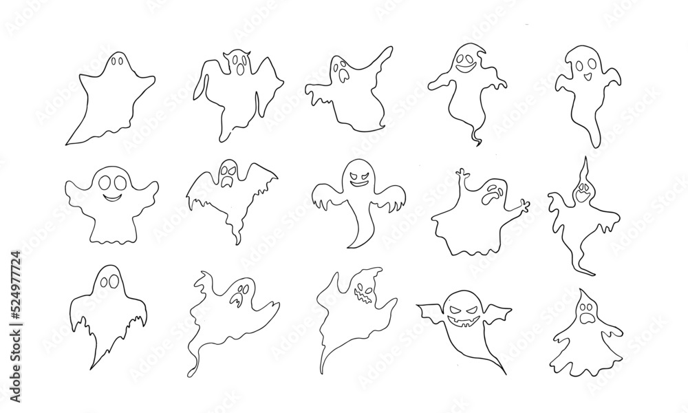 Set of silhouette Halloween monster characters