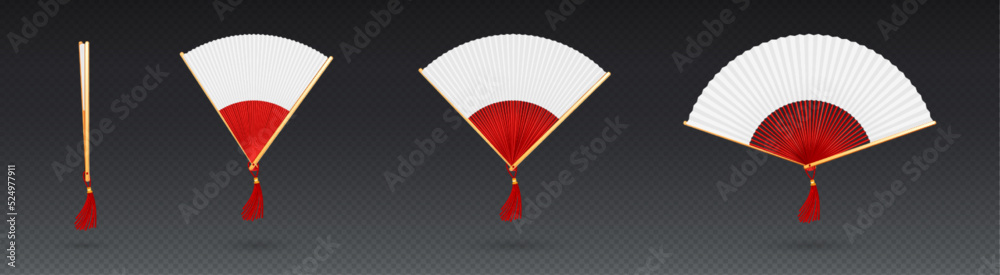 Chinese hand fan, traditional asian accessory isolated on transparent