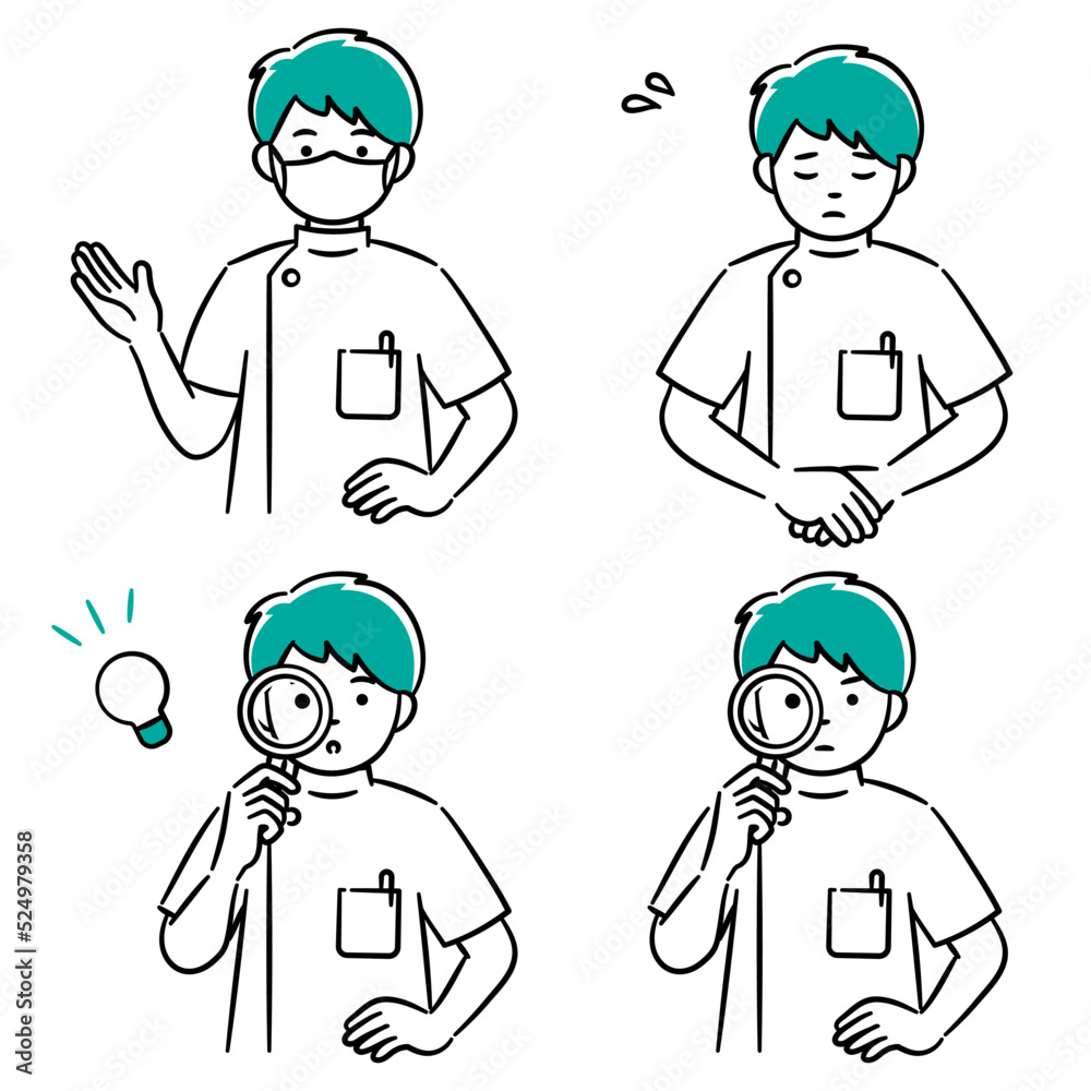 Simple illustration set of a young male medical worker Simple illustration set of a young male medical worker