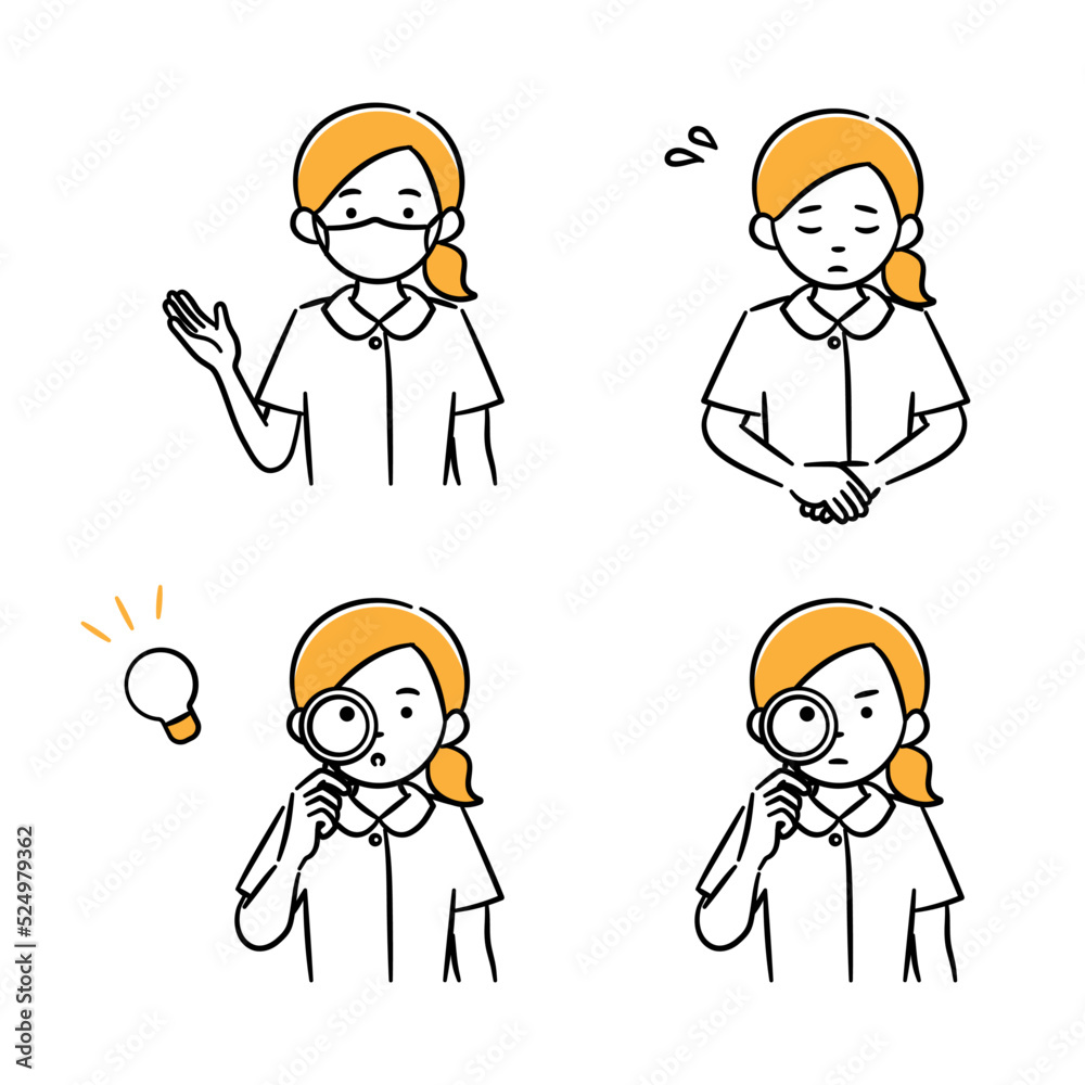 Simple illustration set of a young female medical worker Simple illustration set of a young female medical worker