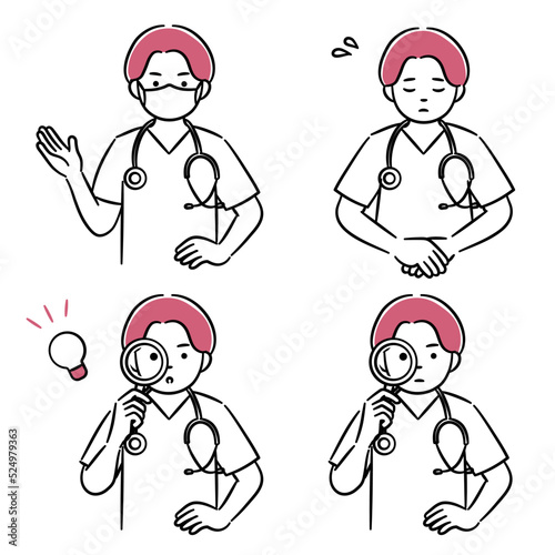 Simple illustration set of a young male doctor