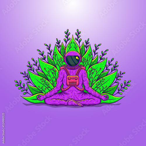 Hand drawn illustration astronaut doing meditation pose