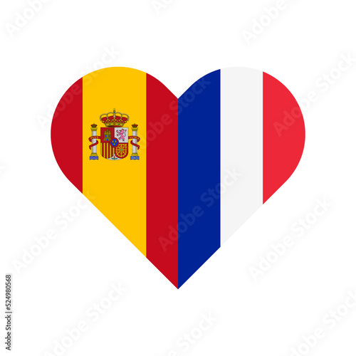 unity concept. heart shape icon of spain and french flags. vector illustration isolated on white background	