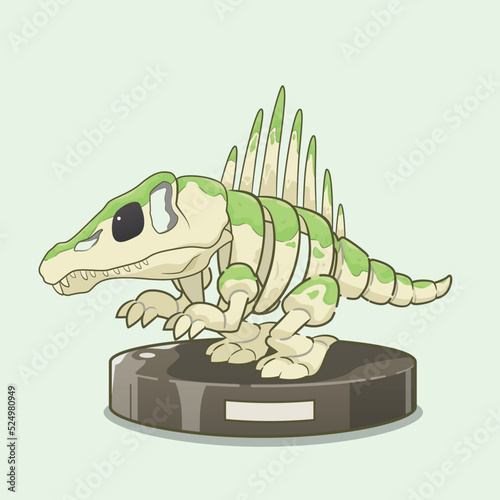 Cartoon spinosaurus dinosaur fossil. Prehistoric predator - spinosaurus. Dangerous ancient predator, spinosaurus fossil design element