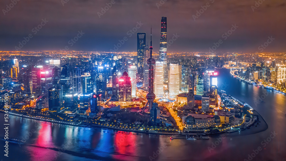 Fototapeta premium Aerial photography panorama of Huangpu River and Lujiazui buildings in Pudong New Area, Shanghai, China