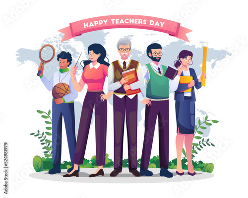 Teachers of various subjects from around the world are celebrating teacher's day. Vector illustration in flat style