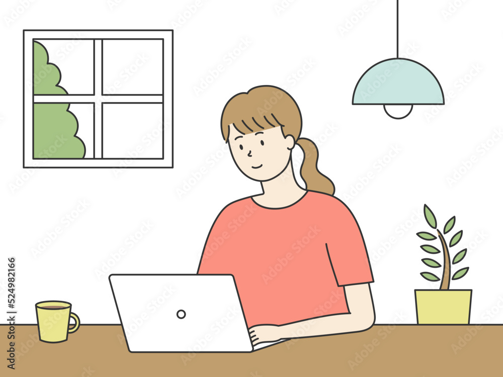 Woman working on computer, vector illustration Woman working on computer, vector illustration