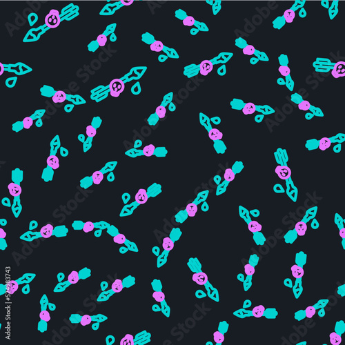 Line Poison on the arrow icon isolated seamless pattern on black background. Poisoned arrow. Vector