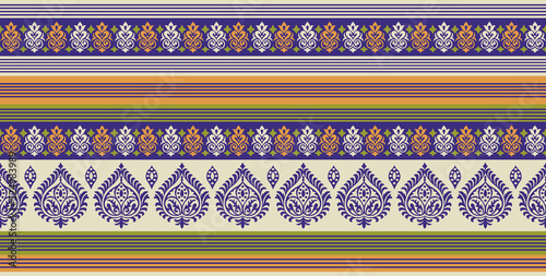 Seamless Asian textile fabric border design