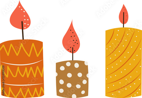 doodle candles in flat style isolated, vector
