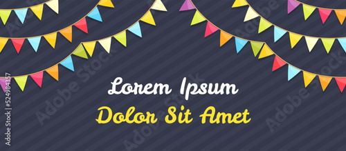 Dark striped background with bunting flags and place for your text