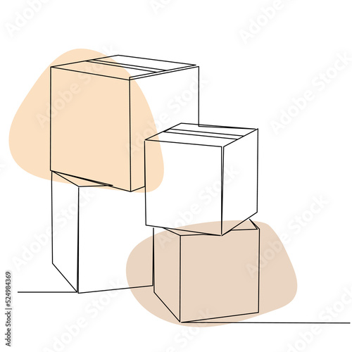boxes drawing by one continuous line, vector