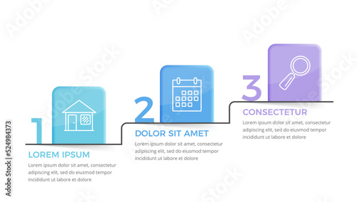 Infographic template with 3 steps with numbers and icons, workflow, process chart