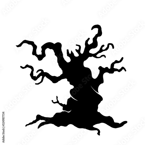 Scary haunted tree. Halloween Ghost Tree Silhouette Vector.