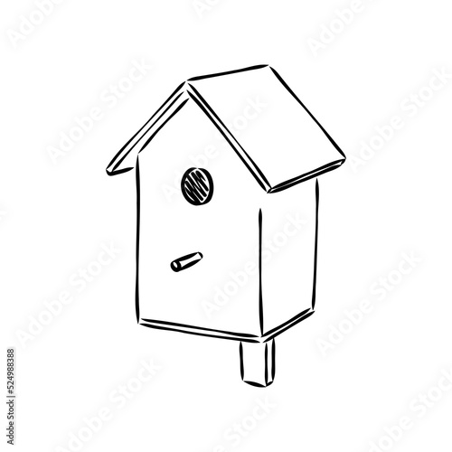 Hand drawn nesting boxes doodle. Birdhouse in sketch style. Vector illustration isolated on white background.