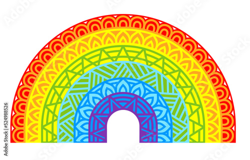 Colorful LGBT Rainbow with mandala pattern. Romantic, love and Valentine's day concept. Vector illustration in a mandala style