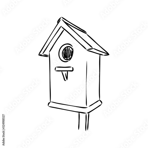 Hand drawn nesting boxes doodle. Birdhouse in sketch style. Vector illustration isolated on white background.