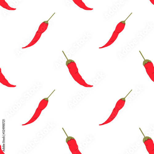 Hot chili peppers seamless pattern. Hand drawn red spicy paprika endless texture. Color vector repeat print