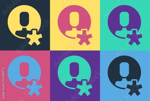 Pop art Elected employee icon isolated on color background. Head hunting. Business target or Employment. Human resource and recruitment for business. Vector