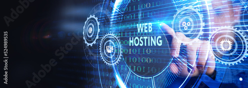 Web Hosting. The activity of providing storage space and access for websites. Business, modern technology, internet and networking concept.