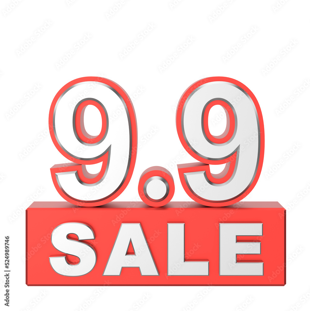 9.9 sale banner decoration. 3D illustration.