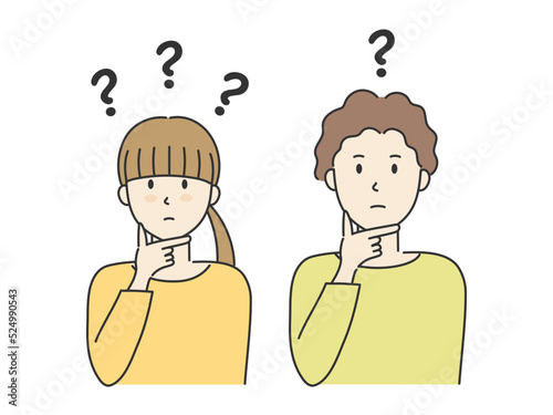 悩んでいる若い男女のイラスト
