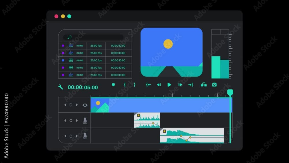 video clip editing timeline window in the program