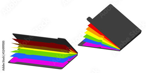 Opened empty colorful file folder. 3d Vector illustration. Dimetric projection.